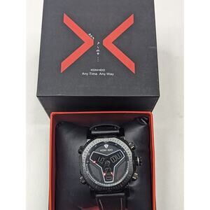 KONXIDO Mens Black and White Leather Band Analog Quartz Watch KX6341